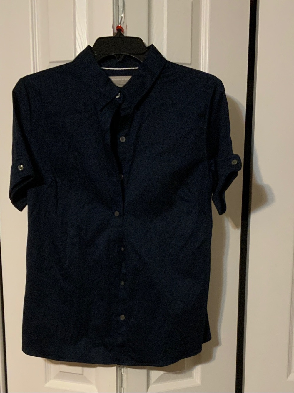 Banana Republic Navy Short-Sleeve Women's Button-Up Blouse